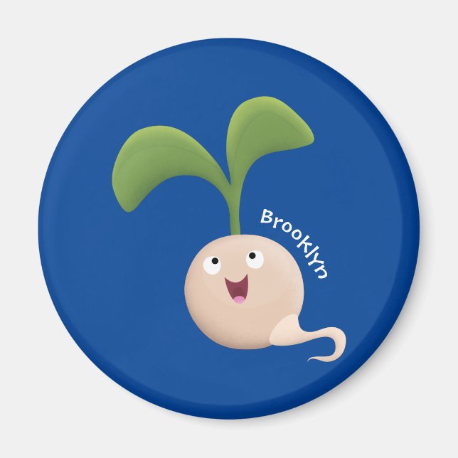 Cute happy seed sprout cartoon illustration magnet (Front)