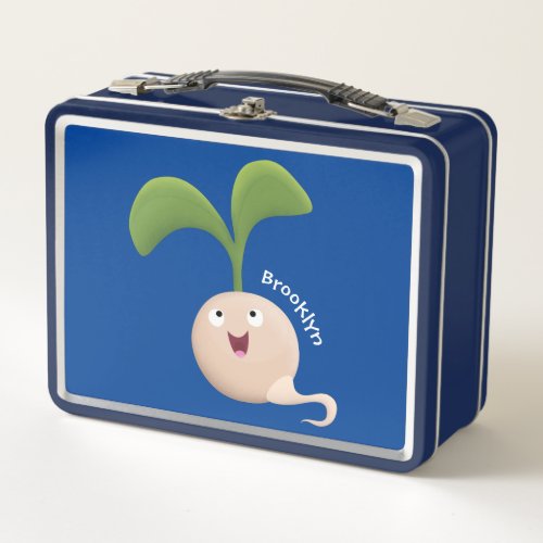 Cute happy seed sprout cartoon illustration metal lunch box