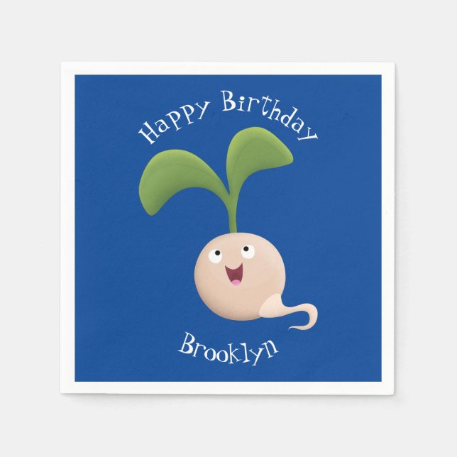 Cute happy seed sprout cartoon illustration napkins (Front)