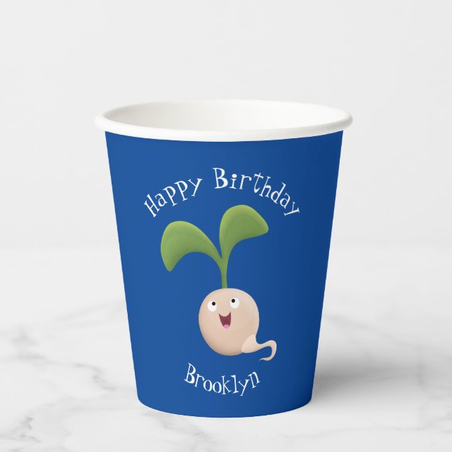Cute happy seed sprout cartoon illustration  paper cups (Front)