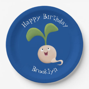Cute happy seed sprout cartoon illustration paper plates