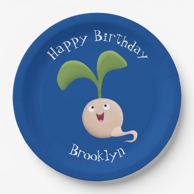 Cute happy seed sprout cartoon illustration paper plates (Front)