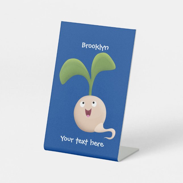 Cute happy seed sprout cartoon illustration  pedestal sign (Front)