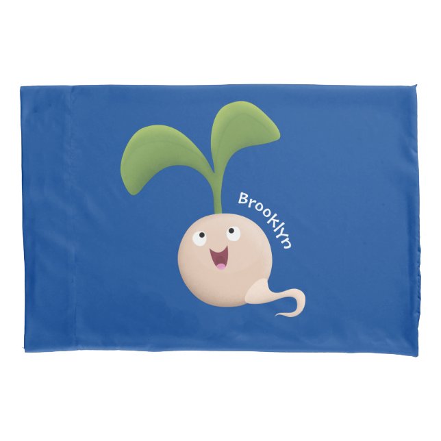 Cute happy seed sprout cartoon illustration pillow case (Front)