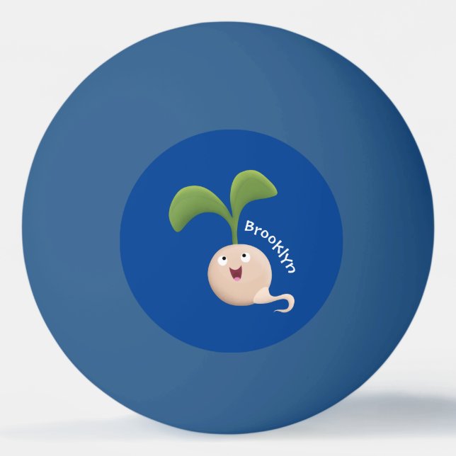 Cute happy seed sprout cartoon illustration ping pong ball (Front)