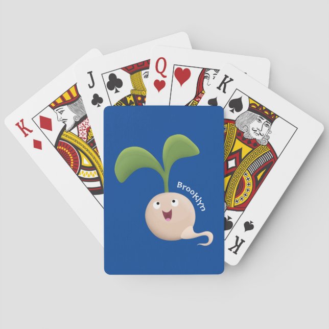Cute happy seed sprout cartoon illustration poker cards (Back)