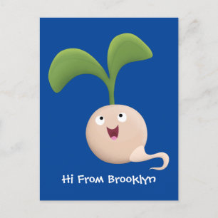 Cute happy seed sprout cartoon illustration postcard