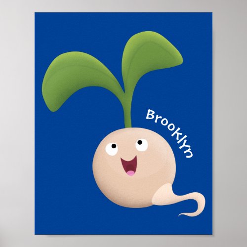 Cute happy seed sprout cartoon illustration poster