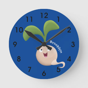Cute happy seed sprout cartoon illustration round clock