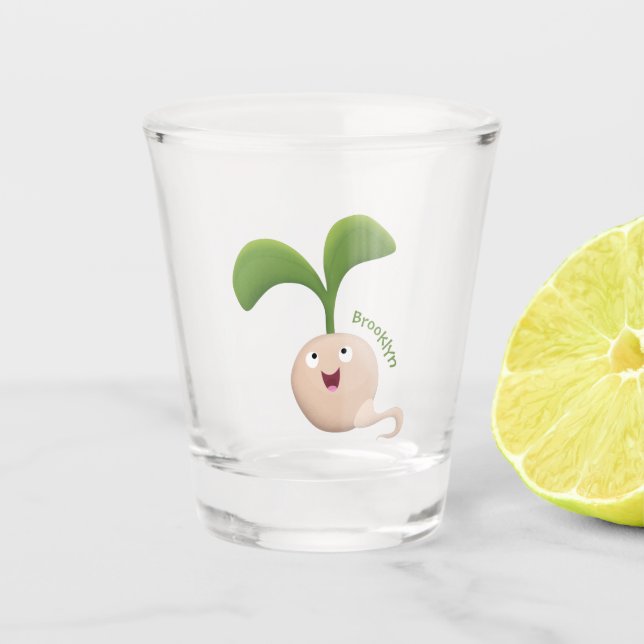 Cute happy seed sprout cartoon illustration shot glass (Front)