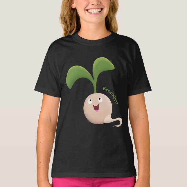 Cute happy seed sprout cartoon illustration T-Shirt (Front)
