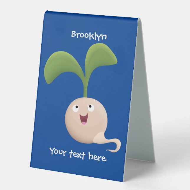 Cute happy seed sprout cartoon illustration table tent (Front)