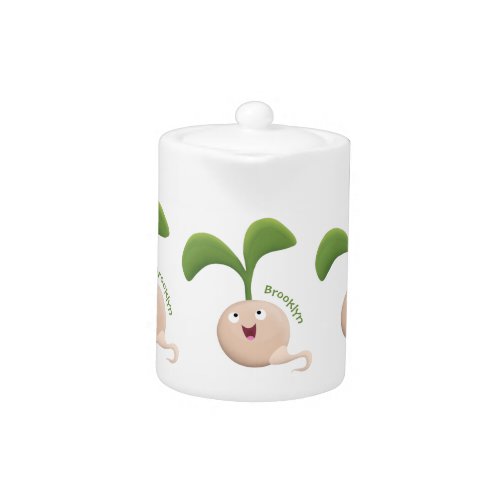Cute happy seed sprout cartoon illustration  teapot