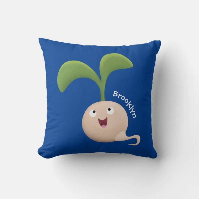 Cute happy seed sprout cartoon illustration throw pillow (Front)