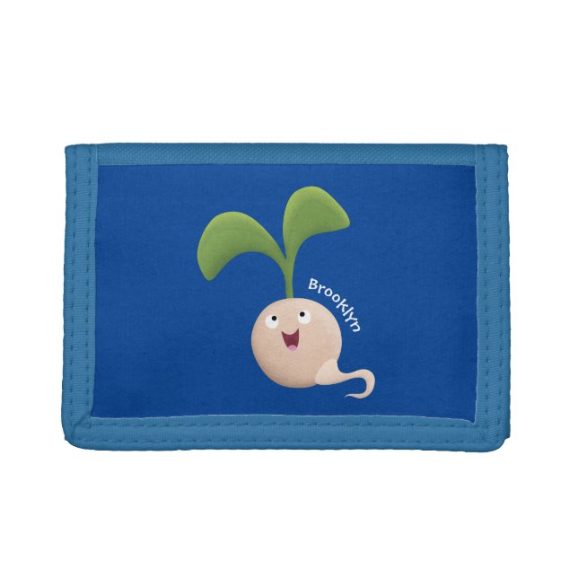 Cute happy seed sprout cartoon illustration trifold wallet (Front)