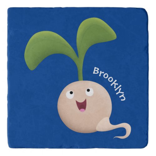 Cute happy seed sprout cartoon illustration trivet