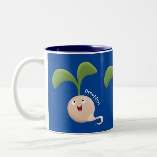Cute happy seed sprout cartoon illustration Two_Tone coffee mug