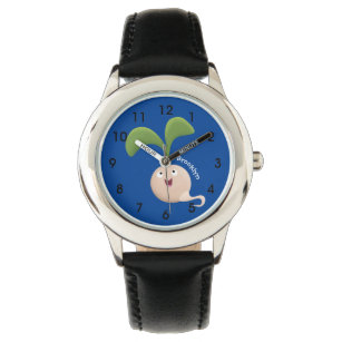 Cute happy seed sprout cartoon illustration watch