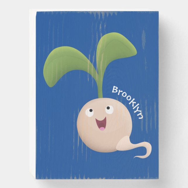 Cute happy seed sprout cartoon illustration wooden box sign (Front Vertical)