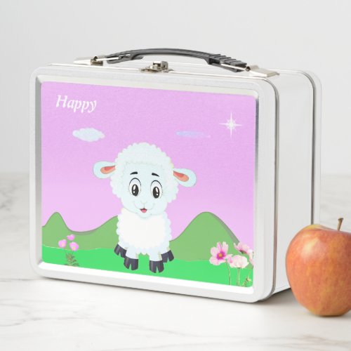 Cute happy sheep cartoon flowers  star metal lunch box