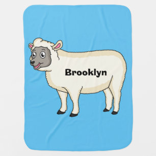 Cute happy sheep cartoon illustration baby blanket