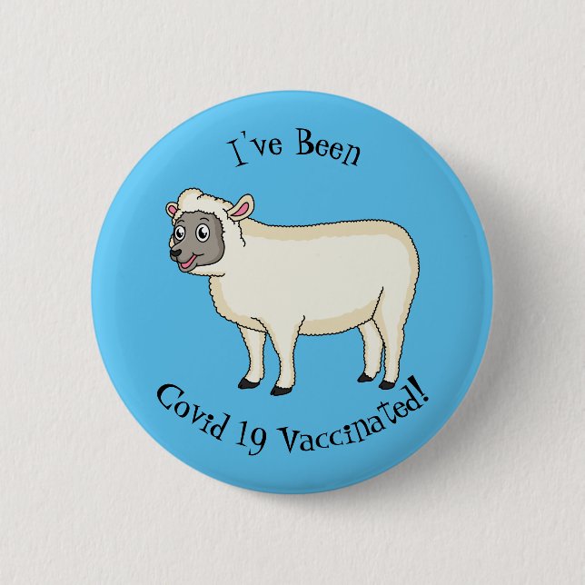 Cute happy sheep cartoon illustration button (Front)