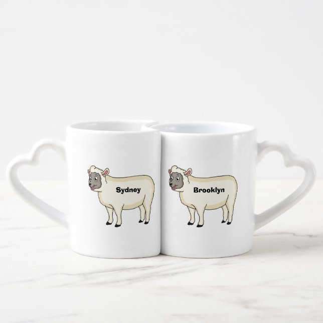 Cute happy sheep cartoon illustration  coffee mug set (Back Nesting)
