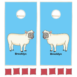 Cute happy sheep cartoon illustration cornhole set