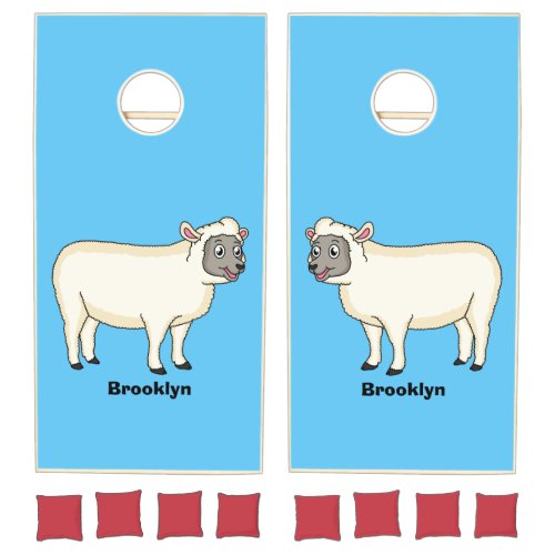 Cute happy sheep cartoon illustration cornhole set