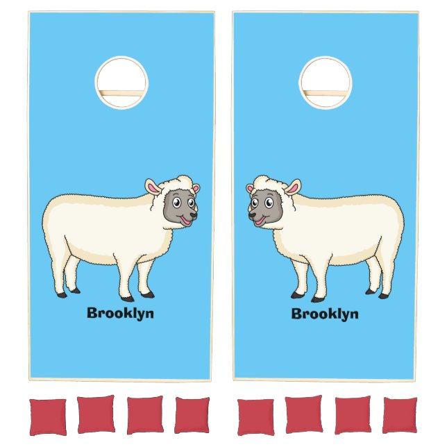 Cute happy sheep cartoon illustration cornhole set (Set)