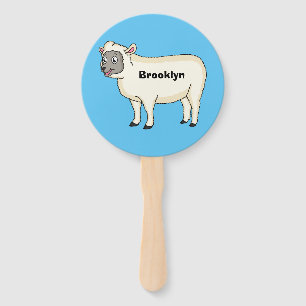 Cute happy sheep cartoon illustration hand fan