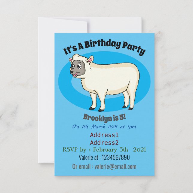 Cute happy sheep cartoon illustration invitation (Front)