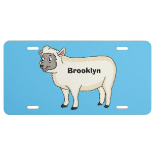 Cute happy sheep cartoon illustration license plate