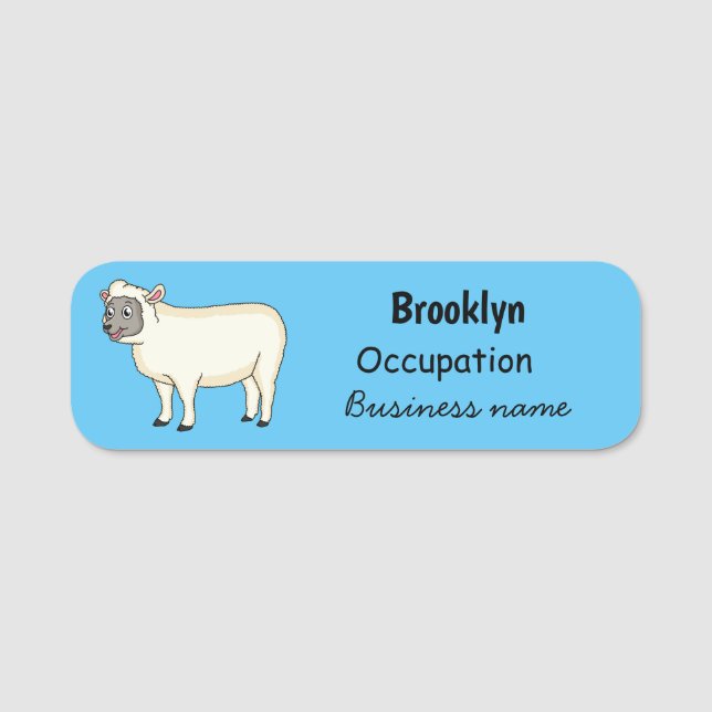 Cute happy sheep cartoon illustration name tag (Front)
