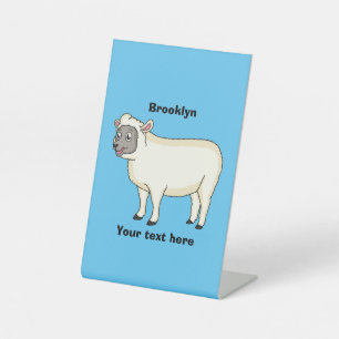Cute happy sheep cartoon illustration pedestal sign