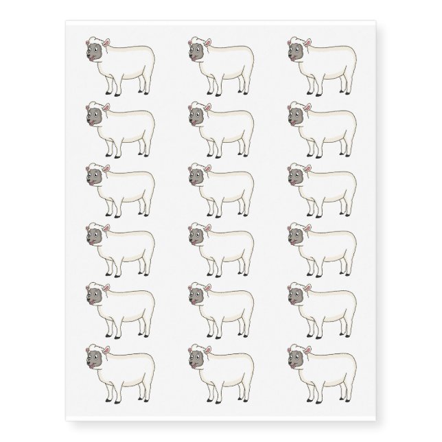 Cute happy sheep cartoon illustration temporary tattoos (Front)