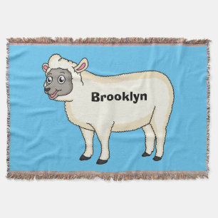 Cute happy sheep cartoon illustration throw blanket