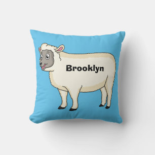 Cute happy sheep cartoon illustration throw pillow
