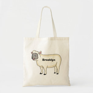 Cute happy sheep cartoon illustration tote bag