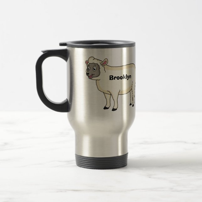 Cute happy sheep cartoon illustration  travel mug (Left)