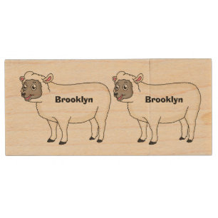 Cute happy sheep cartoon illustration wood flash drive