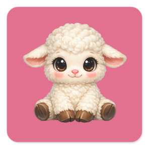 Cute Happy Sheep with Big Eyes Kawaii Farm Animal  Square Sticker