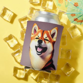 Cute Happy Shiba Custom Portrait Photo and Name Can Cooler