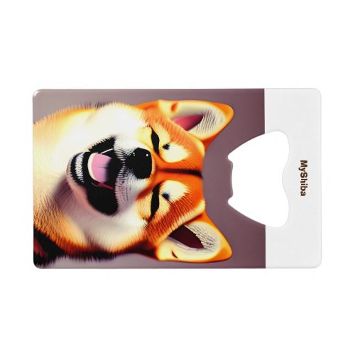 Cute Happy Shiba Custom Portrait Photo and Name Credit Card Bottle Opener