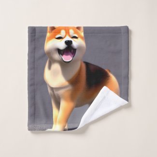 Cute Happy Shiba Inu Custom Portrait Photo Wash Cloth