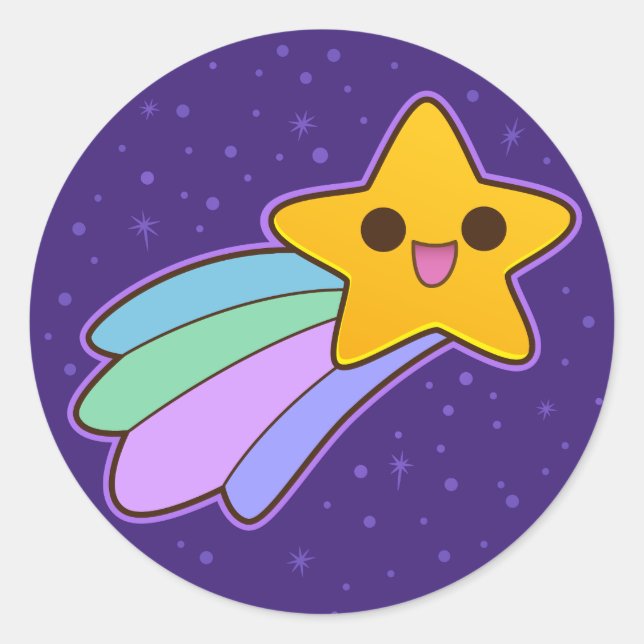 Cute Happy Shooting Star Classic Round Sticker (Front)