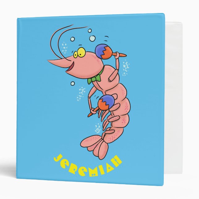 Cute happy shrimp, prawn cartoon 3 ring binder (Front/Inside)