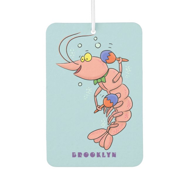 Cute happy shrimp, prawn cartoon air freshener (Front)
