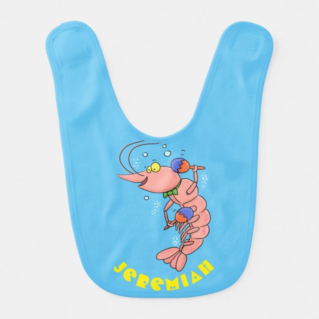 Cute happy shrimp, prawn cartoon baby bib (Front)