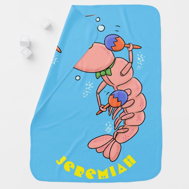 Cute happy shrimp, prawn cartoon baby blanket (In Situ)